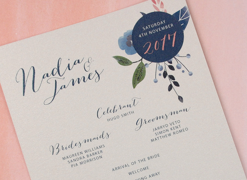 Wildflower Order of Service Card Papermarc Melbourne, Australia