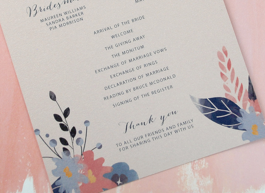 Wildflower Order of Service Card Papermarc Melbourne, Australia